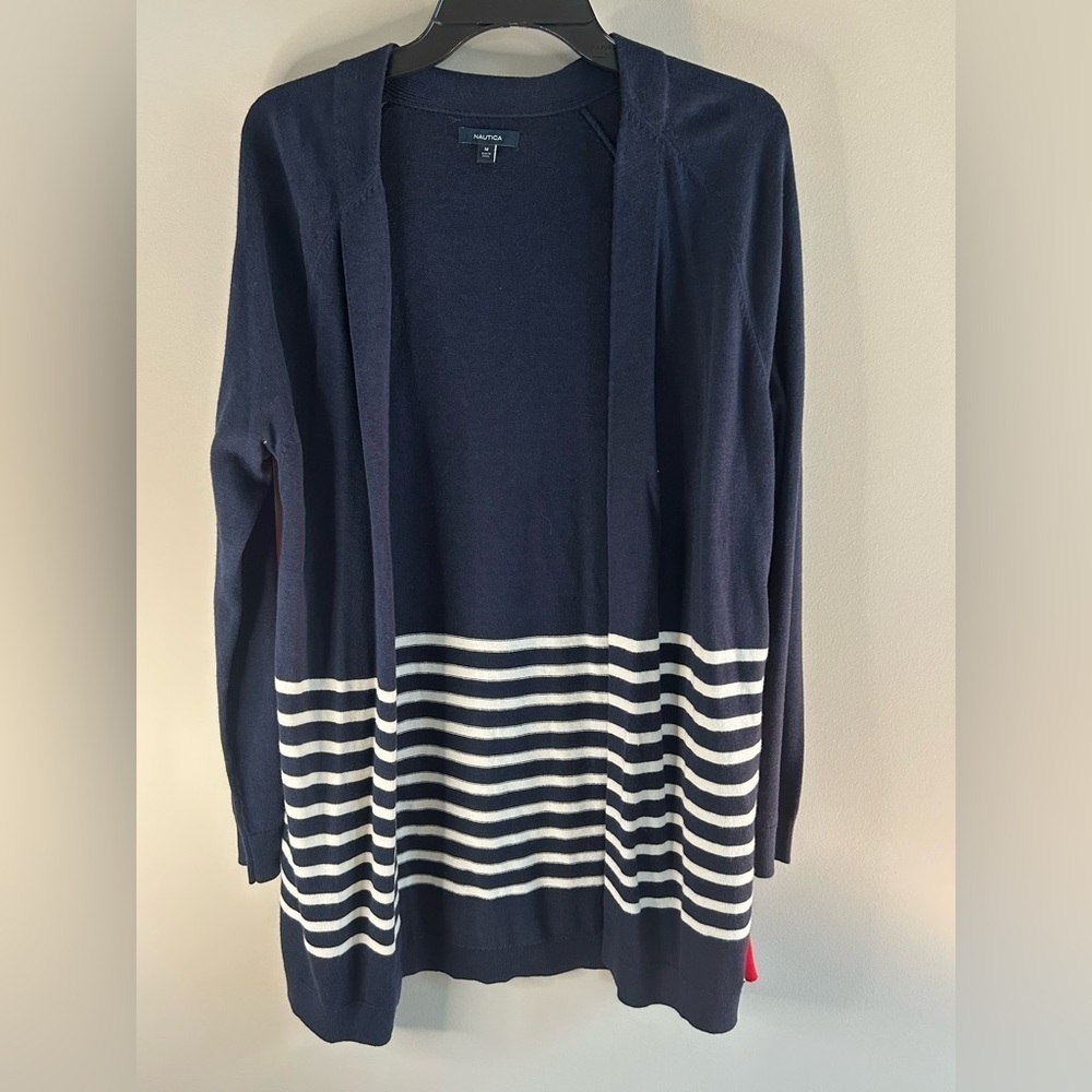Women’s nautica striped navy and red boat cardigan coastal grandmother medium